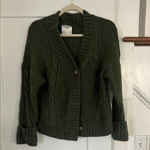 Abercrombie & Fitch Olive Green Cable Knit Cardigan